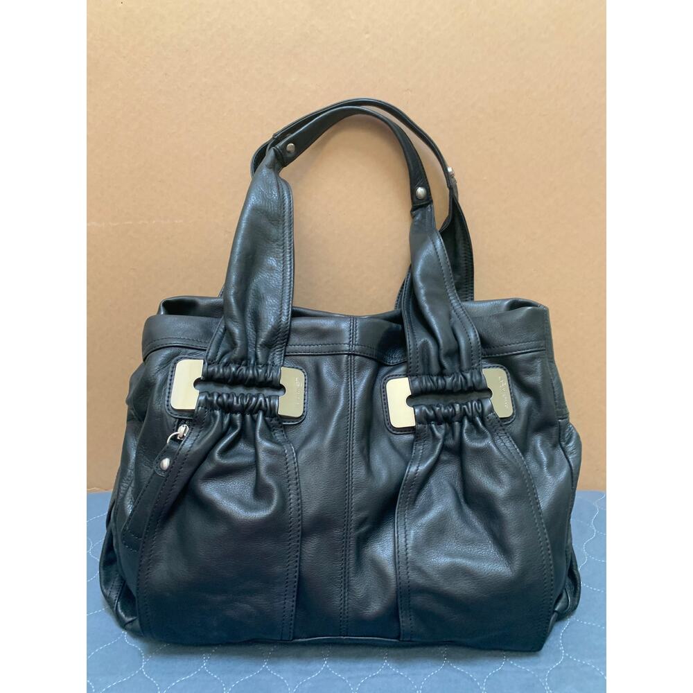 B MAKOWSKY Large Butter Soft Black Leather Double Strap Shoulder Bag Tote